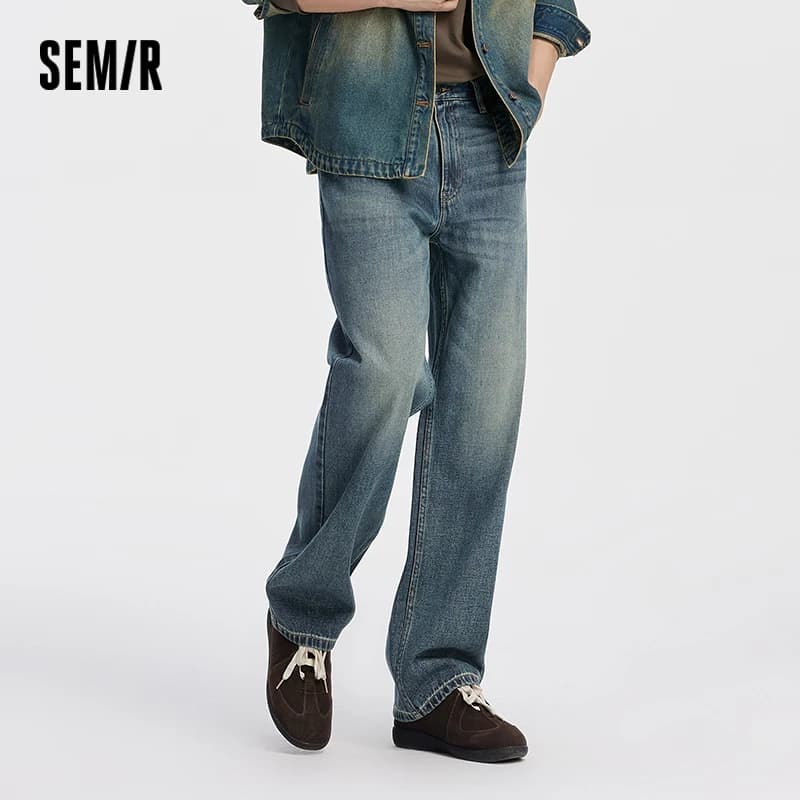 Semir Men Jeans Retro Washed Loose Straight Soft Durable Denim Casual Style Autumn Long Pants Outdoor Wear 2026