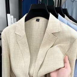 Mens Linen Blend Suit Jacket Lightweight Smart Casual Blazer Summer Sun Protection Outerwear Coat Wedding Prom Vacation Beach