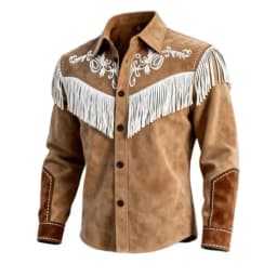 Cowboy Tee Shirts For Men Fashion Vintage Suede Fringe Jacket Long Sleeve Button Design Casual Party Wear Popular Tops For Man