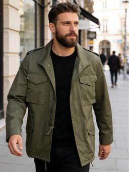 M65 Field Jacket, Men's Military Jacket, Retro Multi Pocket Collar Zipper Jacket, 100% Cotton