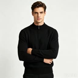 Winter New 100% Pure Wool Sweater Men's Half High Collar Zipper Sweater Warm Casual Loose Knitted Versatile Base Sweater Camel