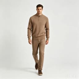 Winter New 100% Pure Wool Sweater Men's Half High Collar Zipper Sweater Warm Casual Loose Knitted Versatile Base Sweater Camel