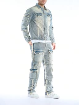 High-Quality Men's Washed Denim Two-Piece Set (Jeans + Denim Jacket) - Autumn & Winter Style
