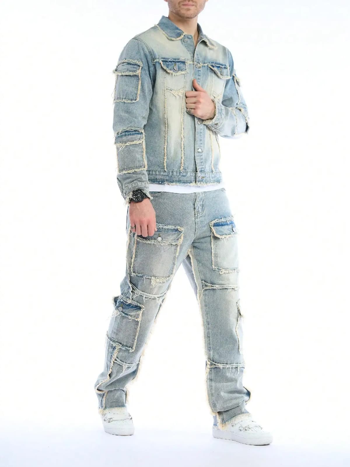 High-Quality Men's Washed Denim Two-Piece Set (Jeans + Denim Jacket) - Autumn & Winter Style