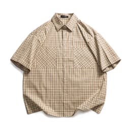 Summer Men Streetwear Fashion Vintage Pure Cotton Plaid Loose Casual Oversize Short Sleeve Cargo Shirt Cityboy Blouses