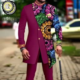 African Suits for Men Embroidery Print Blazer and Pants Set Business Dress Suit with Kerchief Party Wedding Evening A2316023
