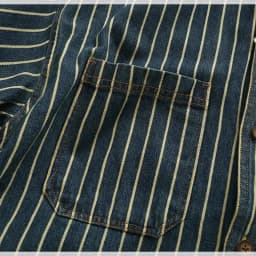 Heavy vertical stripe cargo denim shirt Men do old washed cotton elbow stick cloth lapel long sleeve shirt jacket