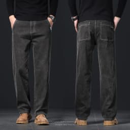OUSSYU Brand Classic Retro Men's Jeans Loose Straight Denim Pants Work Streetwear Baggy Stretch Business All Seasons Trousers