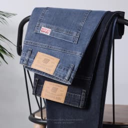 OUSSYU Brand Classic Retro Men's Jeans Loose Straight Denim Pants Work Streetwear Baggy Stretch Business All Seasons Trousers