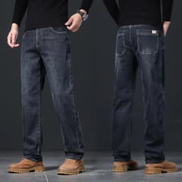 OUSSYU Brand Classic Retro Men's Jeans Loose Straight Denim Pants Work Streetwear Baggy Stretch Business All Seasons Trousers