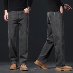 OUSSYU Brand Classic Retro Men's Jeans Loose Straight Denim Pants Work Streetwear Baggy Stretch Business All Seasons Trousers