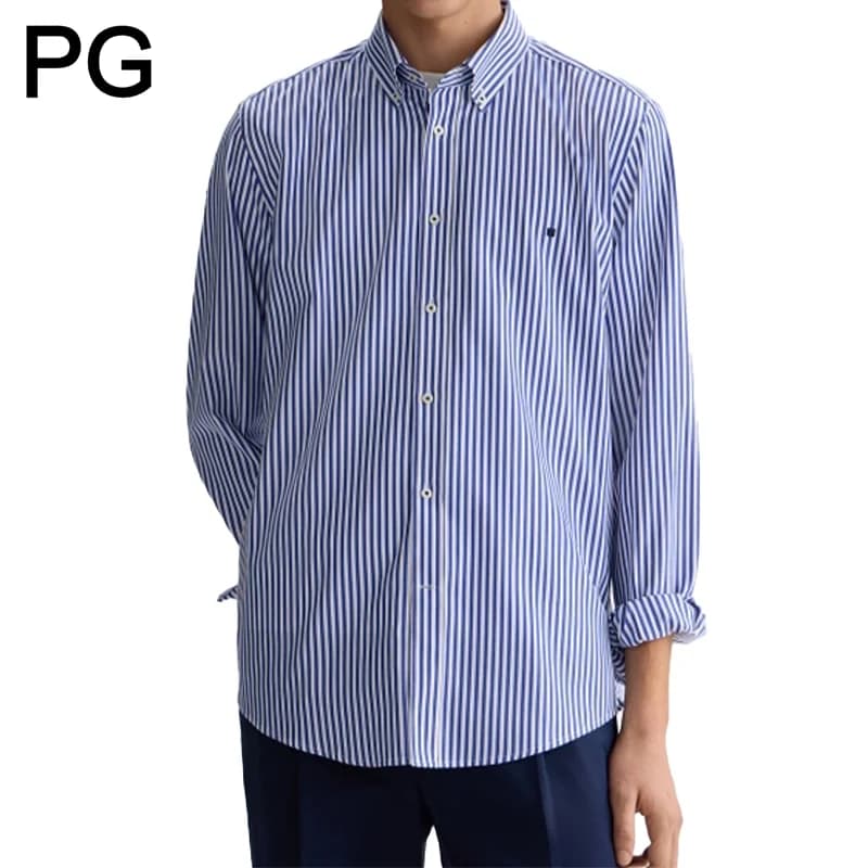 PG Men's Vertical Striped Button-Down Shirt, Regular Fit Long Sleeve Business Casual Cotton Dress Shirt for Work Office