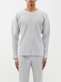 Miyake Pleated Long Sleeve T Shirt Men Loose Casual Round Neck Top Japanese Fashion Daily Wear