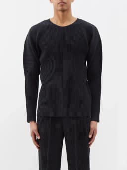 Miyake Pleated Long Sleeve T Shirt Men Loose Casual Round Neck Top Japanese Fashion Daily Wear