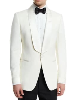 Slim Fit Casual Men's 2 Pieces Suit White One Button Shawl Lapel Blazer Black Pants Business Suit Formal Groom Tuxedos