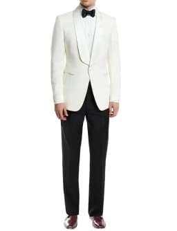Slim Fit Casual Men's 2 Pieces Suit White One Button Shawl Lapel Blazer Black Pants Business Suit Formal Groom Tuxedos