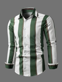 Men'S Casual Regular Fit Striped Long Sleeve Solid Color Polyester Button Lapel Shirt, Woven,Non-Stretch Fabric