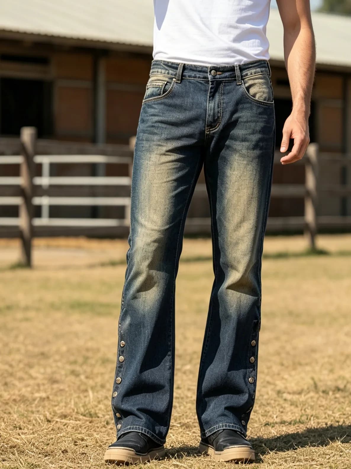 【HME】Men's Jeans | Vintage Yellow Mud Faded Wash Denim Pants Use Premium Thick Denim with Gradient Whisker Craft, Pre-Washed Fabric Avoids Shrinkage and Fading, Natural Color Layering Delivers Authentic Retro Texture for Long-Term Daily Wear