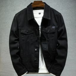 KIDWHXR Autumn Man Denim Coat Streetwear Solid Turn Down Collar Men Outerwear Retro Single-breasted Versatile Male Jacket