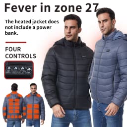 Independent Control of 4 Zones 27 Heating Zones Men's Heated Jacket Outdoor Warmth Hooded Heated Coat USB Electric Heated