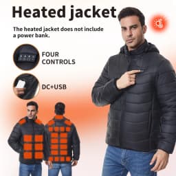 Independent Control of 4 Zones 27 Heating Zones Men's Heated Jacket Outdoor Warmth Hooded Heated Coat USB Electric Heated