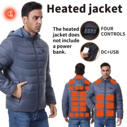 Independent Control of 4 Zones 27 Heating Zones Men's Heated Jacket Outdoor Warmth Hooded Heated Coat USB Electric Heated