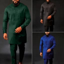 New In Dashiki 2 Pieces Sets Abaya Men's Clothing Shirt Pant Set Long Sleeve Elegant African Ethnic Style Round Neck Suit Rhinestones Kaftan