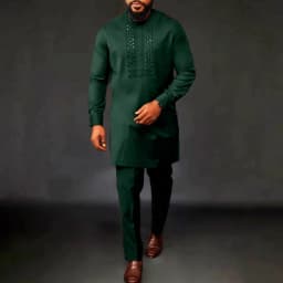 New In Dashiki 2 Pieces Sets Abaya Men's Clothing Shirt Pant Set Long Sleeve Elegant African Ethnic Style Round Neck Suit Rhinestones Kaftan
