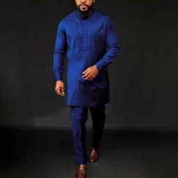 New In Dashiki 2 Pieces Sets Abaya Men's Clothing Shirt Pant Set Long Sleeve Elegant African Ethnic Style Round Neck Suit Rhinestones Kaftan