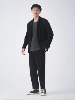 Miyake Pleated Pants Men Elastic Waist Loose Straight Casual Trousers with Side Pockets Wrinkle Resistant Dress Pants
