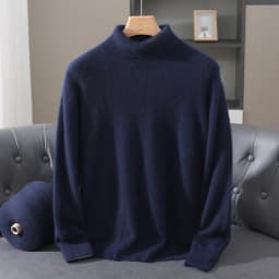 Men's 100% Pure Mink Velvet Cashmere Sweater High Lapels Pullovers Knitted Winter New Tops Long Sleeve High-End Jumpers