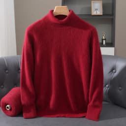 Men's 100% Pure Mink Velvet Cashmere Sweater High Lapels Pullovers Knitted Winter New Tops Long Sleeve High-End Jumpers