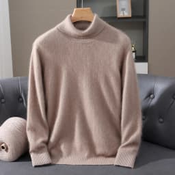 Men's 100% Pure Mink Velvet Cashmere Sweater High Lapels Pullovers Knitted Winter New Tops Long Sleeve High-End Jumpers