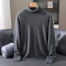 Men's 100% Pure Mink Velvet Cashmere Sweater High Lapels Pullovers Knitted Winter New Tops Long Sleeve High-End Jumpers