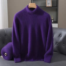 Men's 100% Pure Mink Velvet Cashmere Sweater High Lapels Pullovers Knitted Winter New Tops Long Sleeve High-End Jumpers