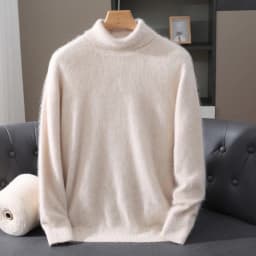 Men's 100% Pure Mink Velvet Cashmere Sweater High Lapels Pullovers Knitted Winter New Tops Long Sleeve High-End Jumpers
