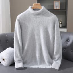 Men's 100% Pure Mink Velvet Cashmere Sweater High Lapels Pullovers Knitted Winter New Tops Long Sleeve High-End Jumpers