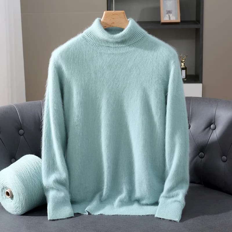 Men's 100% Pure Mink Velvet Cashmere Sweater High Lapels Pullovers Knitted Winter New Tops Long Sleeve High-End Jumpers