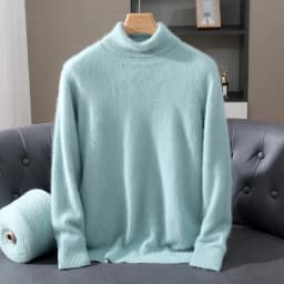 Men's 100% Pure Mink Velvet Cashmere Sweater High Lapels Pullovers Knitted Winter New Tops Long Sleeve High-End Jumpers