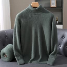 Men's 100% Pure Mink Velvet Cashmere Sweater High Lapels Pullovers Knitted Winter New Tops Long Sleeve High-End Jumpers