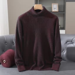 Men's 100% Pure Mink Velvet Cashmere Sweater High Lapels Pullovers Knitted Winter New Tops Long Sleeve High-End Jumpers