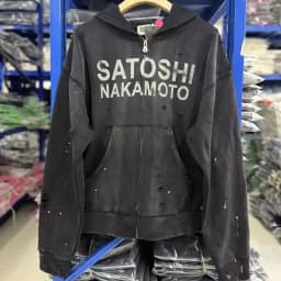 26ss Winter Green Oversize Street Outfit SATOSHI Jacket Washed Retro Distressed Splashed Ink Zipper Hoodie Men Women Loose Hoody