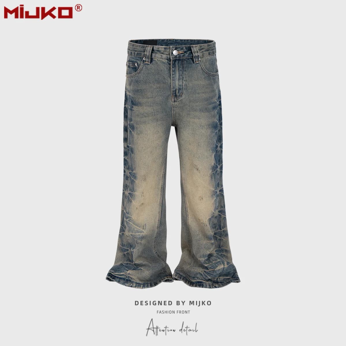 MIJKO Vintage Washed Mens Jeans Pants Streetwear Casual Denim Trousers Unisex