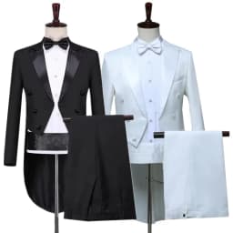 British Style Men Court Tuxedo 2 Piece Black / White Fashion Minimalist Male Business Wedding Party Dress Suit Jacket and Pants