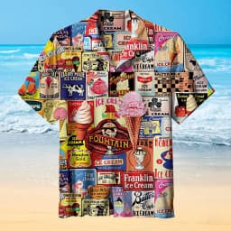 2024 Hawaiian Shirts For Men Summer Ice Cream T-Shirt Beach Prints Short Sleeved Shirt Tops Casual Original Design Men's Clothes