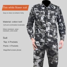 Summer Thin Outdoor Work Suit Set Long Sleeved Anti Scald Pure Cotton Thread Sweat Absorbing Breathable Camouflage Suit