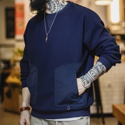 Maden Vintage Heavyweight Patchwork Pocket Sweatshirt Loose Round-neck Versatile Hoodies for Men's Autumn Long-sleeved Pullover