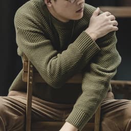 Maden Workwear Men's Vintage Heavyweight Grey Pineapple Pattern Sweater Thickened Round Neck Lazy Autumn Knit