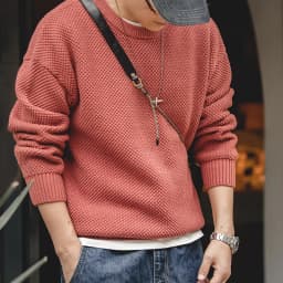 Maden Workwear Men's Vintage Heavyweight Grey Pineapple Pattern Sweater Thickened Round Neck Lazy Autumn Knit