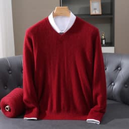 Men's 100% Pure Mink Cashmere Sweater V-Neck Pullover Knitted Large Size Mink Sweater Winter New Tops Longsleeve Fashion Highend
